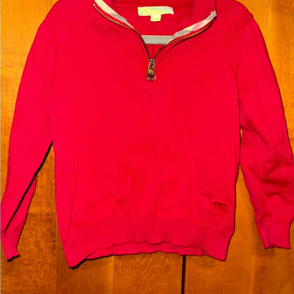 Authentic Burberry Red Pullover Sweater with Stand-Up Collar